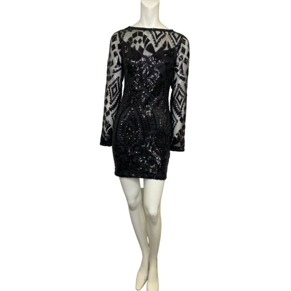 Emma Dresses & Skirts - Emma Lace Overlay Long Sleeve Mini Dress Black Size Small NWT